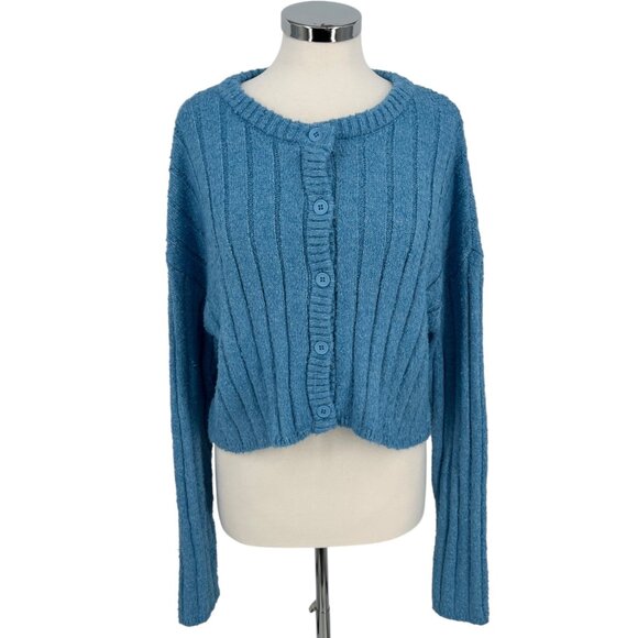 L.A. Hearts Ribbed Button-Up Cropped Cardigan Sweater Light Blue Size Medium NWT - Picture 1 of 11